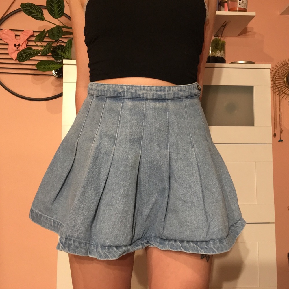 Denim pleated mini skirt